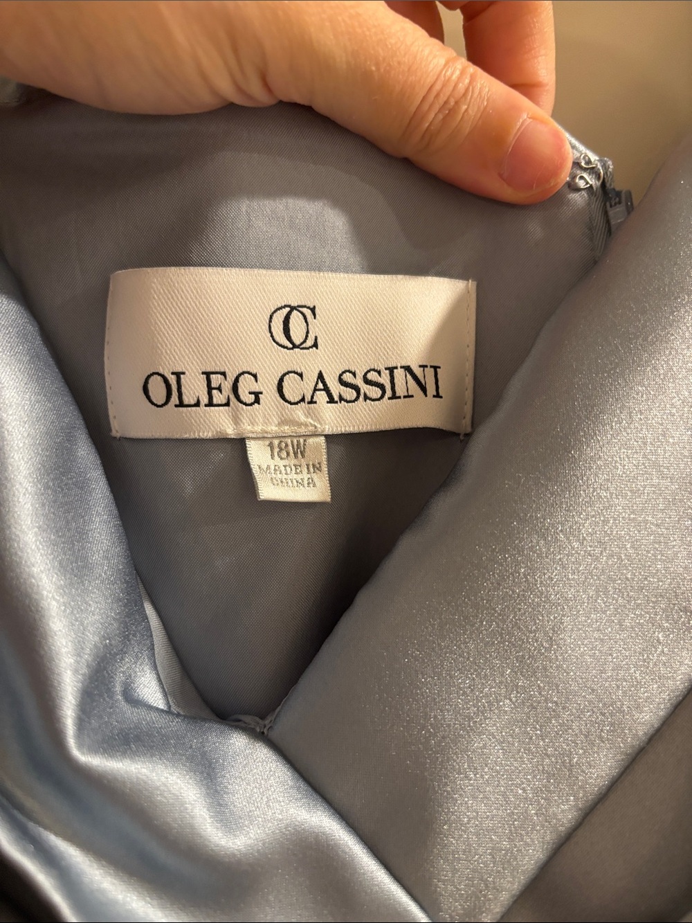 Oleg Cassini Silver-Blue Satin V-Neck Maxi Dress - Picture 2 of 3